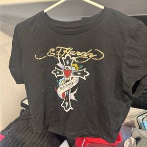 Ed Hardy Black Tee with Colorful Graphic